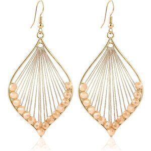 Beige Leaf Shaped Vintage Long Summer Earring for Women Jewelry Fashion